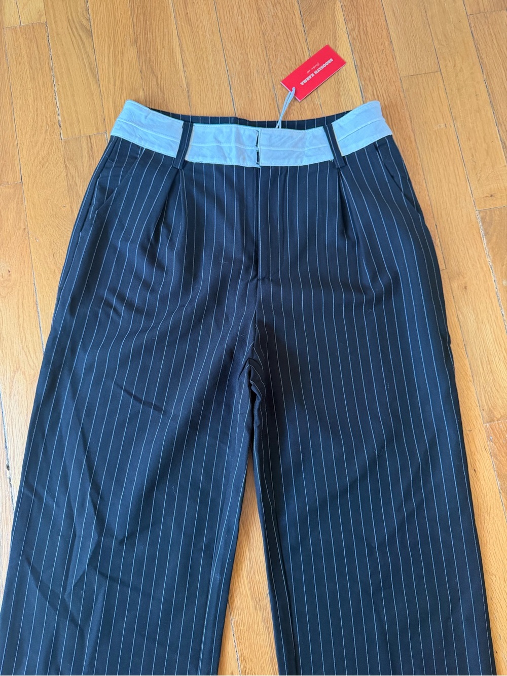 Pinstripe Dress Pants with white Waistband